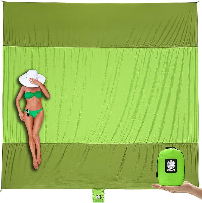 WEKAPO Beach Blanket Sandproof Waterproof, Extra Large Beach Mat, Oversized & Compact Sand Free, Quick Drying Beach Essentials for Vacation, Cruise, Picnic & Camping with Stakes