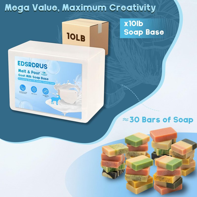 EDSRDRUS 10lb Melt and Pour Soap Base, Fragrance-Free Glycerin Soap Making Supplies for DIY Crafting