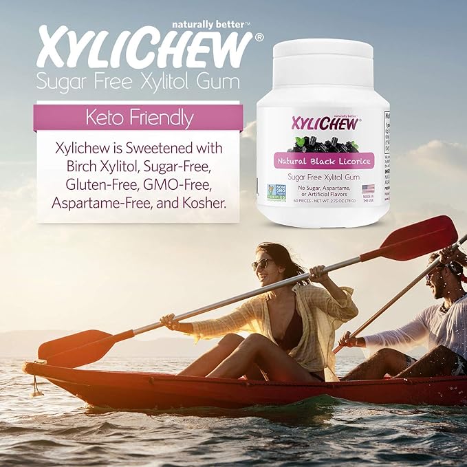 Xylichew 100% Xylitol Chewing Gum - Non GMO, Non Aspartame, Gluten Free, and Sugar Free Gum - Natural Oral Care, Relieves Bad Breath and Dry Mouth - Licorice, 240 Count