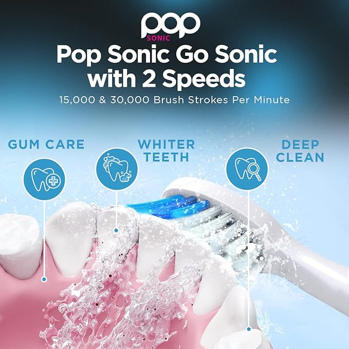 Pop Sonic Electric Toothbrush (Black) - Travel Toothbrushes w/AAA Battery | Kids Electric Toothbrushes with 2 Speed & 15,000-30,000 Strokes/Minute, Dupont Nylon Bristles