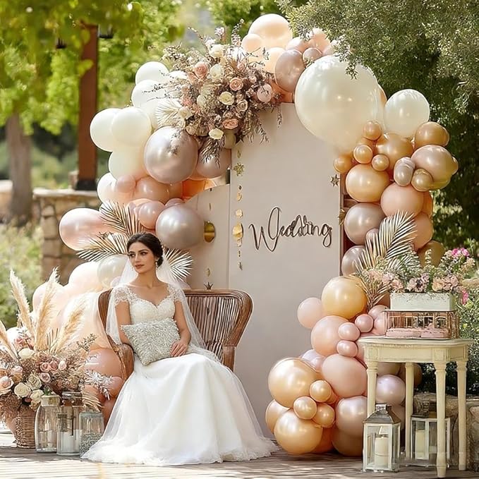 Blush Pink Balloon Garland, Double Stuffed Dusty Rose Pink Beige Balloons White Champagne Pearl Balloon Arch Kit for Baby Shower Birthday Bridal Shower Wedding Mother's Day Party Decorations