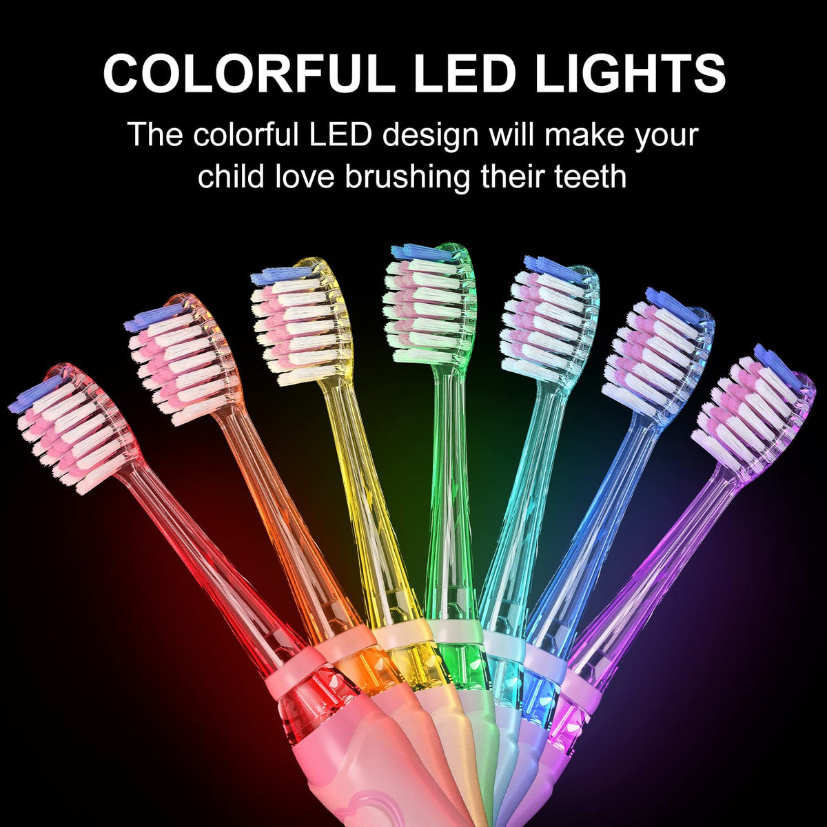 SEAGO Kids Electric Toothbrush with 2 Mins Brushing Timer and 4 Replacement Brush Heads, Rainbow LED Light Makes Brushing Fun, Boys Battery Powered Toothbrush for 4-12 Years Old，SG-977(Green)