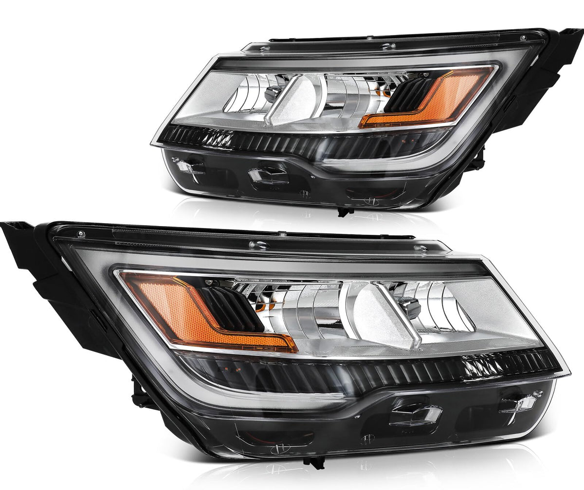 LBRST Headlight Fit 2016-2018 for Explorer Black Housing Pair Headlight Assembly FB5Z13008B