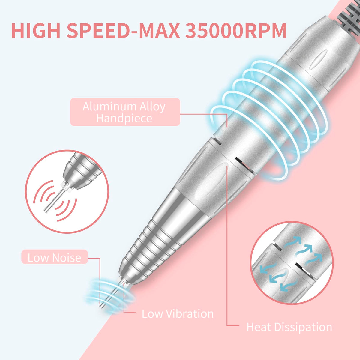 MOCOWIND Portable Nail Drill Professional 35000RPM, Electric Nail File