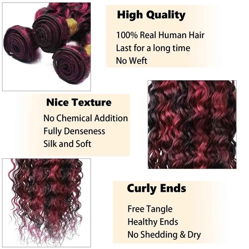 Fabimiya 20 22 24 inch Burgundy P1B/99J Deep Wave Human Hair Bundles Wine Red Human Hair Bundles Unprocessed Burgundy Soft Sewn In Hair with Double Weft for Black Women