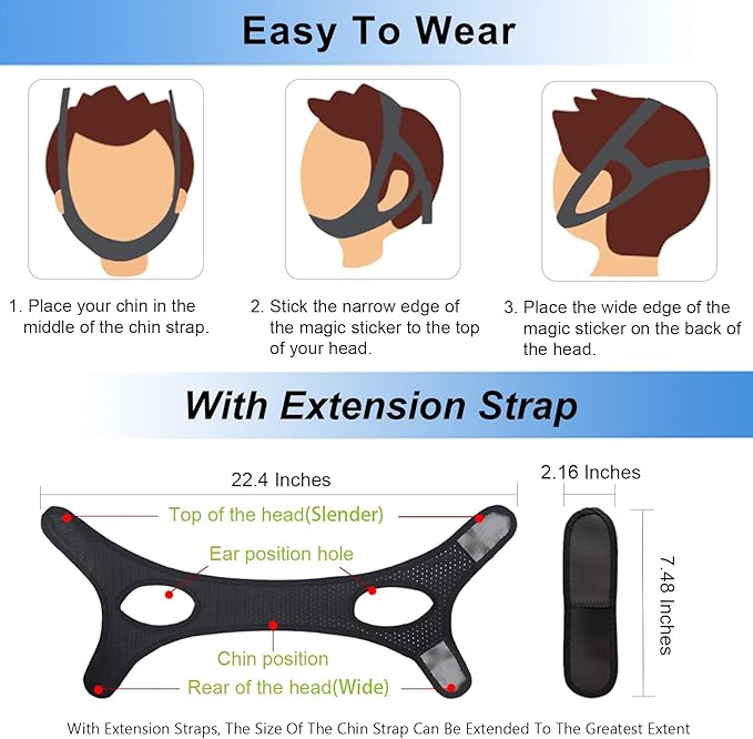 Forzacx Chin Strap for Cpap Users Anti Snoring Devices 2 Pack - Breathable Cpap Chin Strap Snoring Solution, Effectively Reduce Snoring, Non-Stick Hair, Don't Fade - Black&Grey