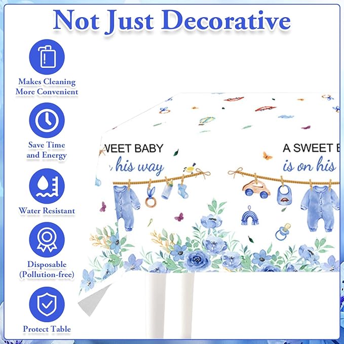 Blue Baby Boy Shower Party Supplies Tableware Sets,Includes Disposable Plates, Napkins, Cups,Straws,Cutlery, Balloons, Banner, and Tablecloth for Party Baby Shower Birthday Decorations,Serves 20