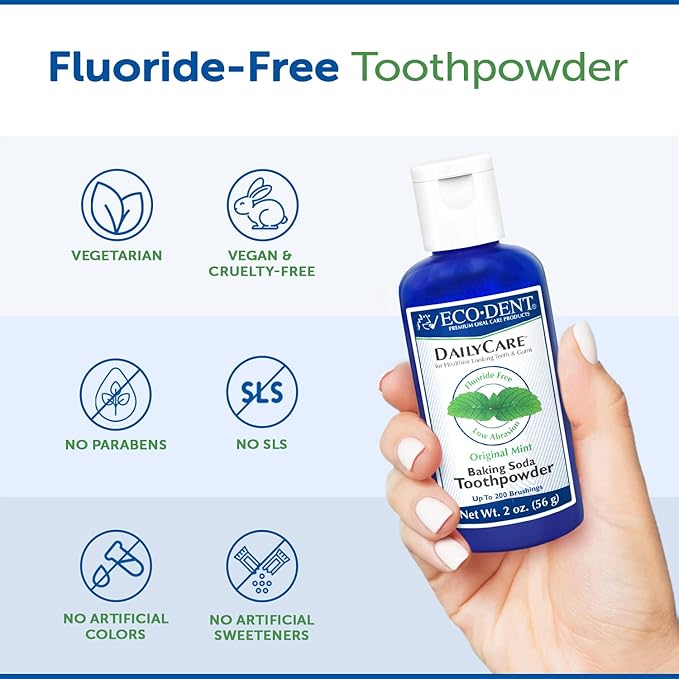 Eco-Dent DailyCare Baking Soda Toothpowder, Original Mint - SLS & Fluoride-Free Toothpaste Powder with Minerals & Essential Oils, Toothpaste Alternative + DailyRinse Single-Use Pack