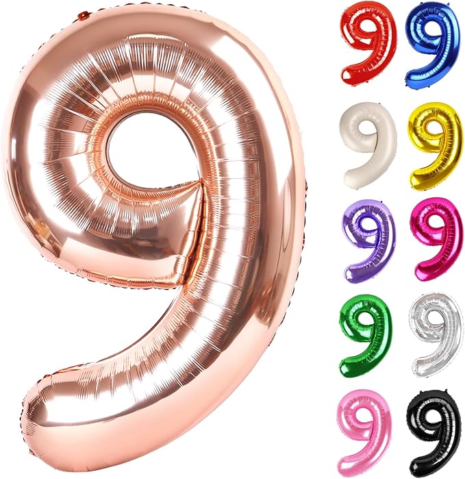 Rose Gold Number 9 Balloon 40 Inch, 9 Balloon Number, 9th Birthday Decorations, Rose Gold Party Supplies for Boys Girls