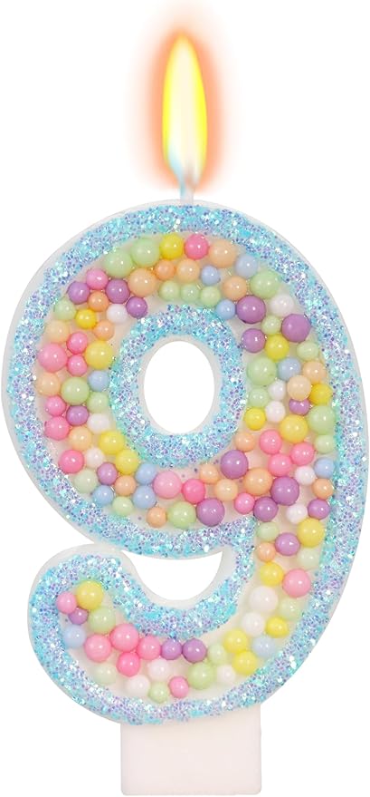 Birthday Candles - Number 9 Candle, Colorful Macaron Candles for Boys/Girls, Blue Cake Decorations, Blue Birthday Decorations, Cartoon Theme Party Supplies