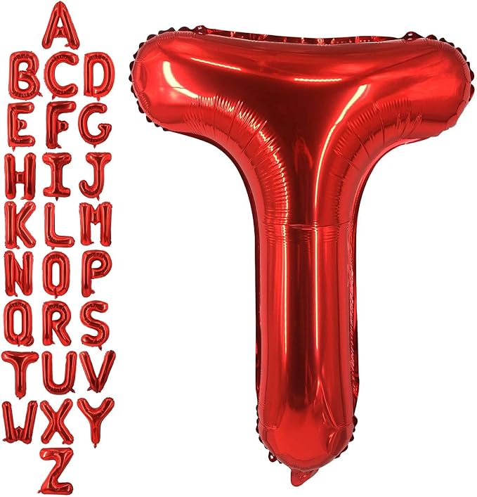 40 Inch Red Letter T Balloons, DIY Phrase Foil Alphabet Letter T Balloons DIY Word T Banner for Birthday Anniversary Celebration Graduation Party Supplies Decoration