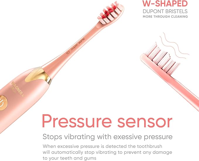 Wagner Stern. Duette Series. 2 Electric toothbrushes with Pressure Sensor. 5 Brushing Modes and 4 Intensity Levels, 10 Dupont Bristles, 2 Premium Travel Cases. (Pink/Blue)
