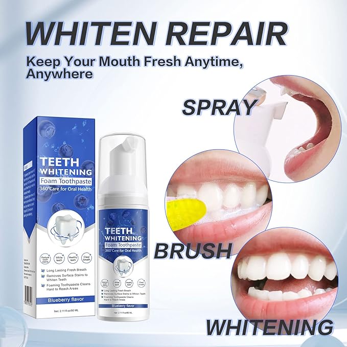 2PCS Foam Toothpaste, Whitening Baking Soda Toothpaste, Ultra-fine Mousse Foam Deeply Cleaning Gums, for Great Oral Care & Whitening Result Blueberry and Mint