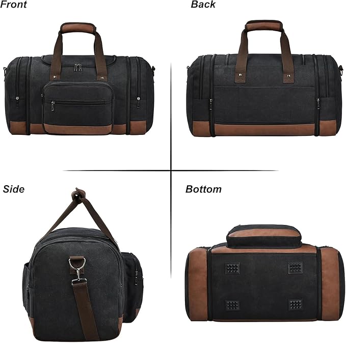 Litvyak Duffle Bag for Travel, Large 60L Canvas Travel Duffel Bags Overnight Weekend Gym Carry On Luggage Bag for Men & Women(Black)