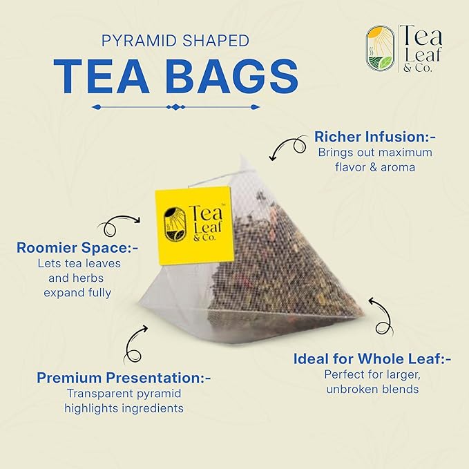 Tealeaf & Co. Butterfly Pea Herbal Tea Bags Blended with Fresh Herbs - Herbal Tea with Butterfly Pea Flower - Contains Low Caffeine - Gluten Free - 50Teabags (3.52oz/100gm)