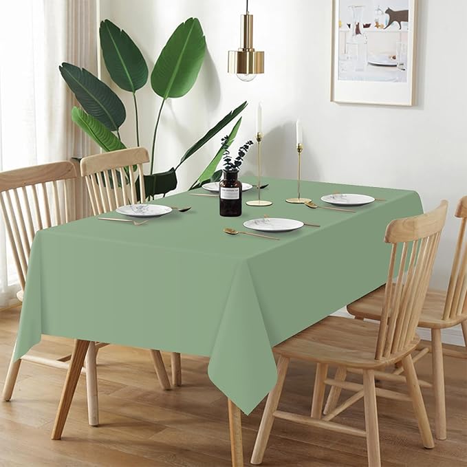 QIKSION Sage Green Plastic Table Cloth Disposable 2 Pack, 54 x 108 Inch Tablecloths for Baby Shower Birthday Bridal Wedding Party Decorations, Rectangle Table Cover