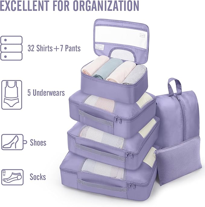 Veken 10 Set Packing Cubes for Travel Essentials, Suitcase Organizer Bags in 4 Sizes, Carry-On Luggage Accessories with Large Laundry Bag & Passport Holder, Must-Have for Airplane, Road Trip & Camping