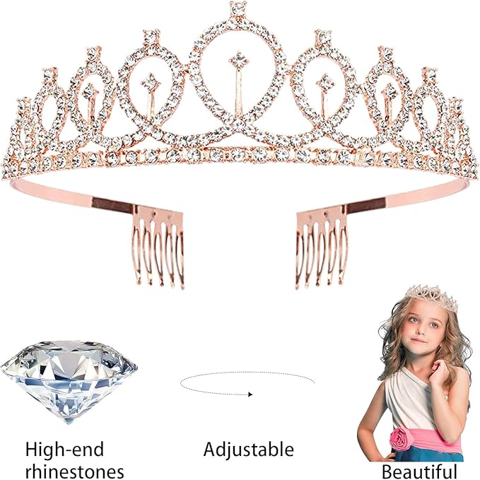 Birthday Decorations for Women – Includes Birthday Sash, Safety Pin, Tiara, Cake Topper, and Button – Queen Sash & Crown for Women and Girls MS4U (Gold Rose)