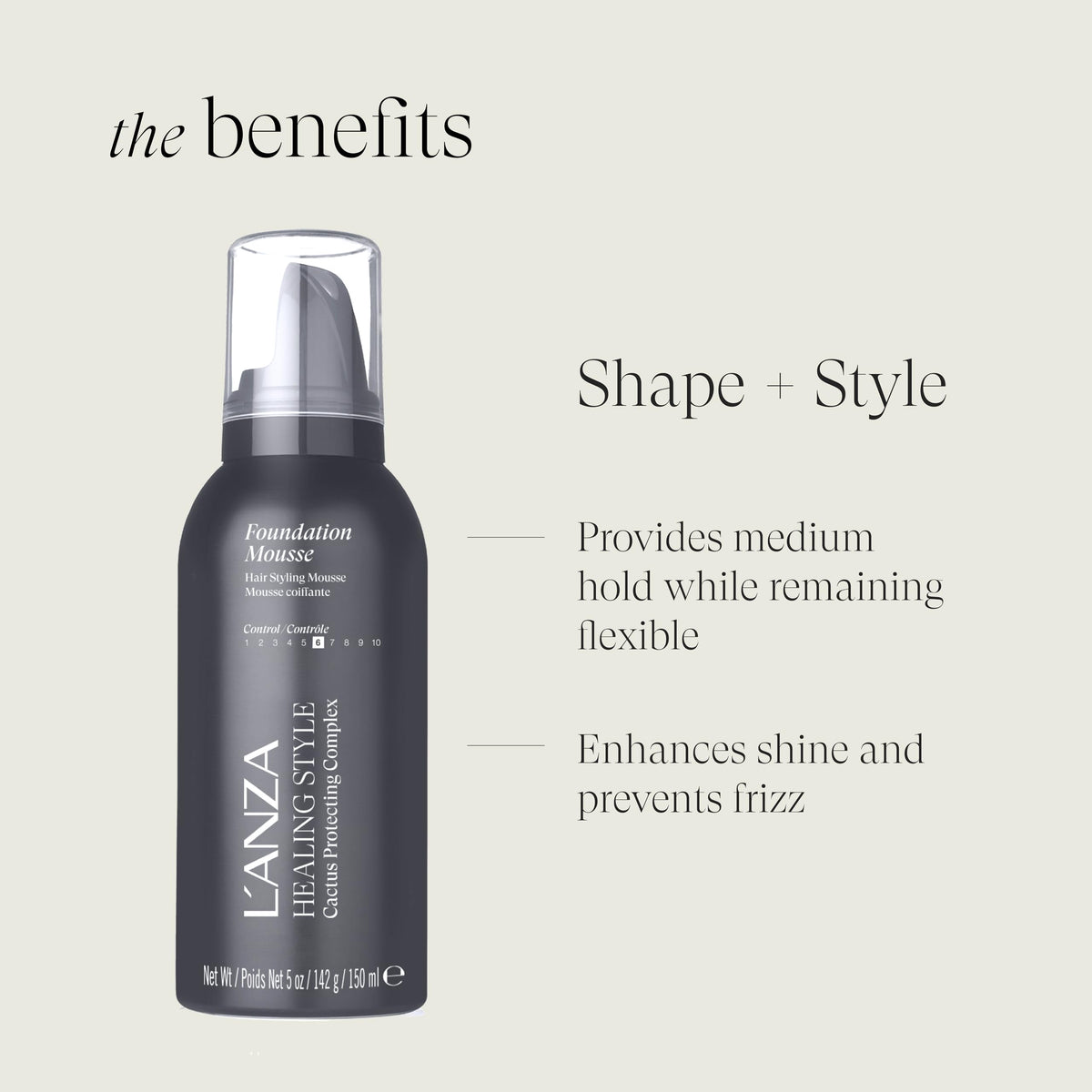 L'ANZA Healing Style Foundation Mousse with Medium Hold Effect, Refreshes and Moisturises Hair and Scalp, With Advanced Control Technology, Non-drying Formula, and Natural Ingredients (5 Fl Oz)
