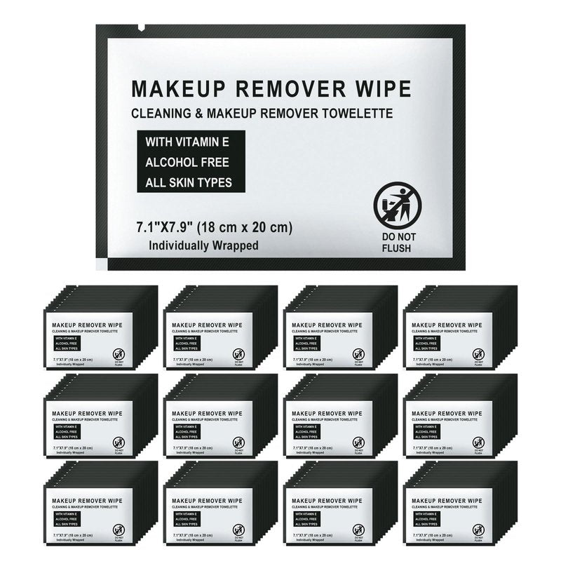 HAIFOTRVA Individual Makeup Remover Wipes Bulk - Pack of 200,Black Individually Wrapped Face Cleansing Wipes Travel Size for Mascara,Lipstick,Skin Care,Hotel Toiletries