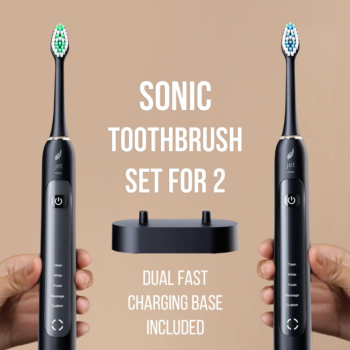 Acteh Sonic Electric Toothbrush Dual Set – Plaque Removal & Whitening, 5 Modes, Smart Timer, 6-Week Battery, 2 Toothbrushes