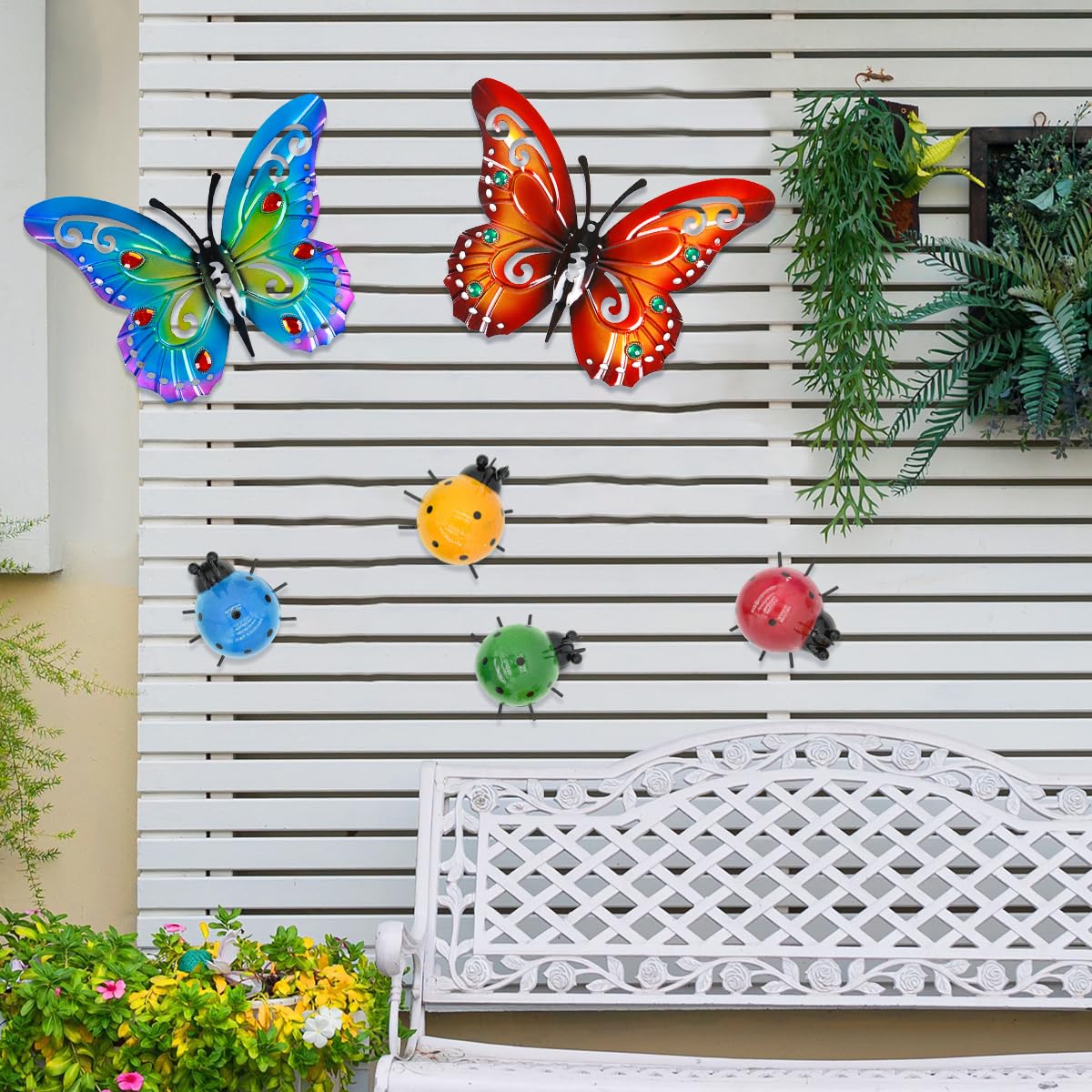 Akulgaci 2 Pack Butterfly Decorations, 14.5" Large Metal Butterflies Fence Garden Yard Art Wall Decor for Outdoor Patio Balcony Tree Front Porch, Vibrant Colors Blue Red