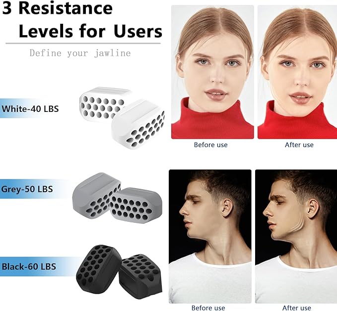 Jawline Exerciser for Man and Woman 3 Resistance Levels (6 pcs) BPA Free Silicone Jaw Exerciser Gum Tablets Jaw Trainer & Jaw Exerciser Shaper for Beginner, Intermediate & Advanced Users