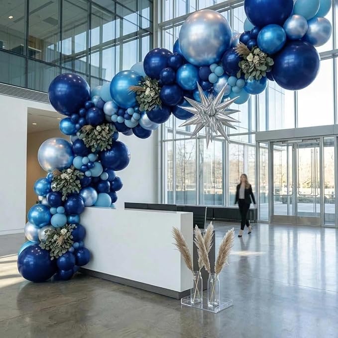 Navy Royal Blue Balloon Arch Kit Double Stuffed Metallic Blue Balloon Garland Varied Sizes for Birthdays Baby Showers Graduations Weddings Proms More Special Occasions
