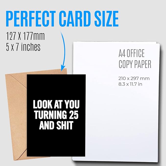Funny 25th Birthday Card for men or women with envelope | Joke card for someone who is turning 25 years old | Original and unique present idea for son, daughter.