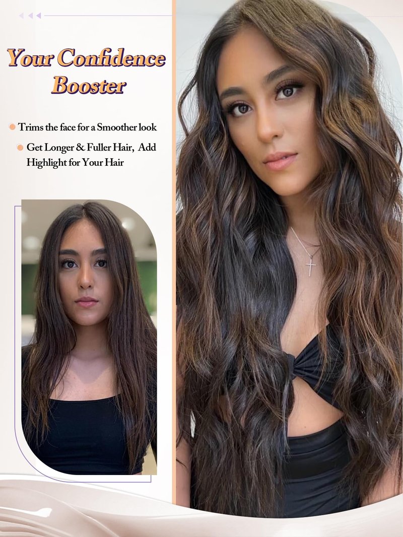PANEWAY Hair Topper 20 Inch Synthetic Wavy Clip-In Topper for Daily Wear, Instant Volume & Length, Breathable for All-Day Comfort, Perfect for Thinning Hair (Brunette Brown Balayge with Dark Root)