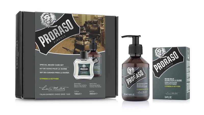 Proraso Cypress and Vetyver Beard Care Duo Kit - Beard Wash and Balm with Fresh, Citrus Earthy for New or Short Beards - Premium Italian Gift Set for Men