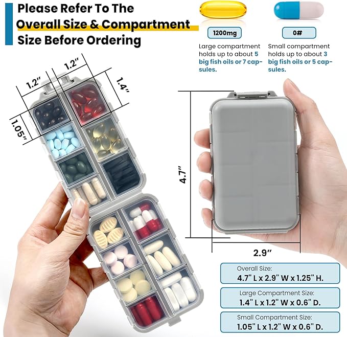 3 Pack 14 Grids Travel Pill Organizer Box with 415-Pcs Medicine Name Labels - Pocket Daily Pharmacy Case Container Kit - Travel Medication Holder Dispenser for Fish Oil Vitamin Supplement Storage