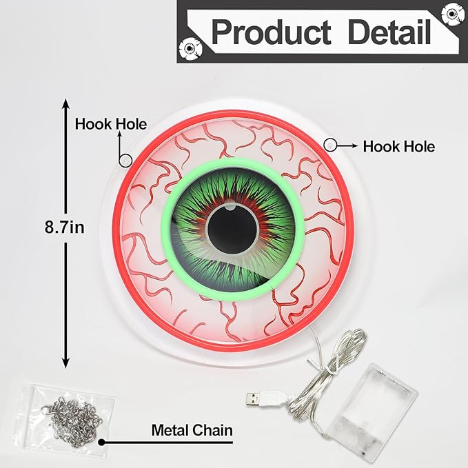 Halloween Window Decorations Indoor Lights, Eyeball Shaped Neon Signs, Red and Green Led Lights Battery Operated Or USB Powered,Cute Gothic Decor for Home, Room, Wall, Office, Mental(1Pack)