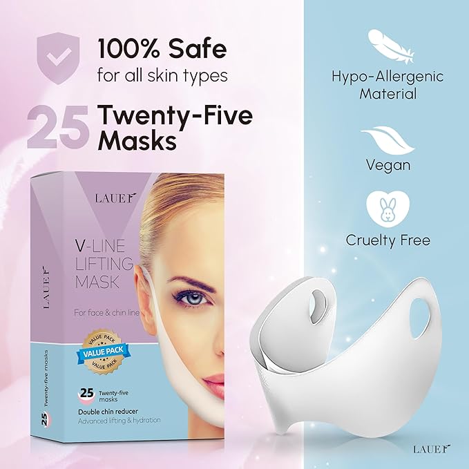 V Shaped Contouring Face Mask Line Shaping Lifting Belt Neck Reduction Jawline Lift Tape Enhancer Face Patch Firming Tightening Skin Chin Up Sculpting Collagen Mask Hyaluronic Acid Aloe Vera 25pcs