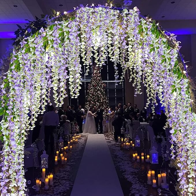 Wisteria Garland 5pack 33Ft Artificial Fake Wisteria Vine Hanging Flowers Fake Vines Plants (Purple)