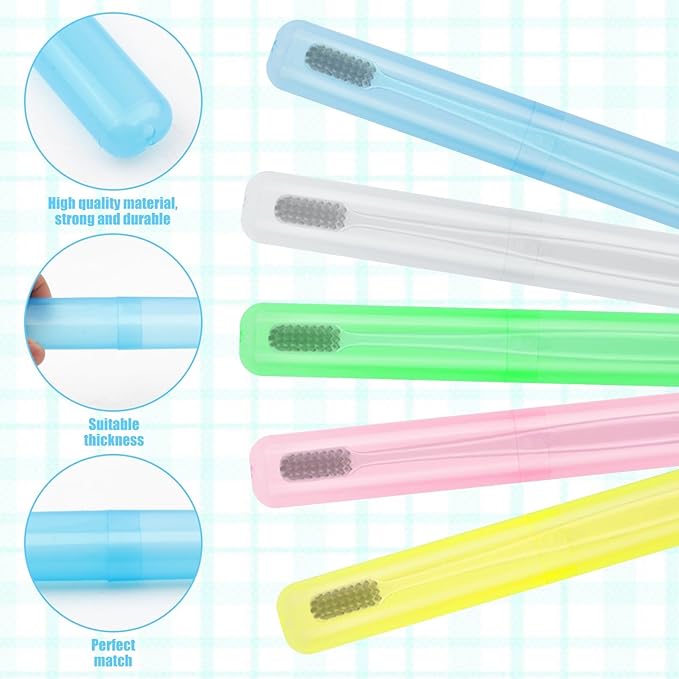 10 Pcs Travel Toothbrush Case Holder,Plastic Toothbrush Case, Portable Toothbrush Container Cases, 5 Assort Color Plastic Toothbrush Carrier Cover Cases Travel Cover Holder Storage for Traveling Home
