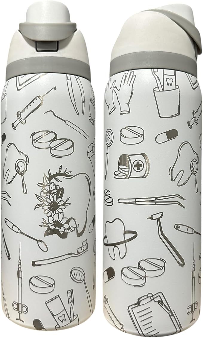 Dental hyginiest tumbler 40oz tumbler Tooth tumbler Dental water bottle Gift for dentist Gift for dental hyginiest Office gift (White(72)-Dental 2.0(D17))