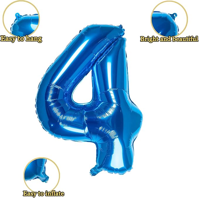 32 Inch Blue Number 4 Balloons Foil Ballon Digital Birthday Party Decoration Supplies (Blue Number 4 Balloon)