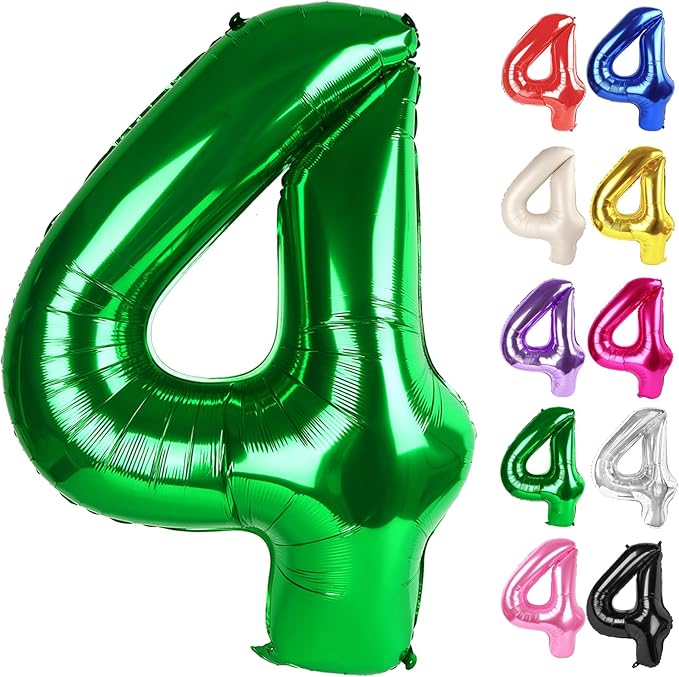 Green Number 4 Balloon 40 Inch, 4 Balloon Number, 4th Birthday Decorations, Green Party Supplies for Boys Girls