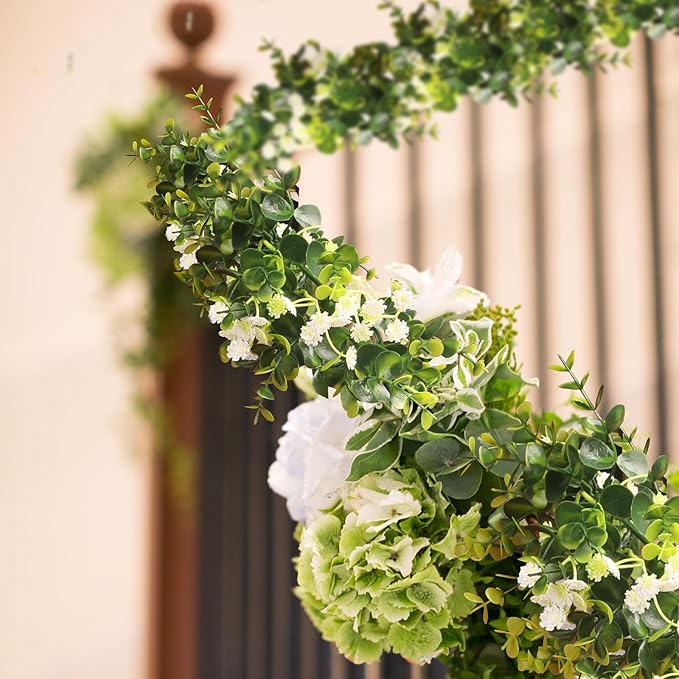 6FT Eucalyptus Garland with Flowers, 2 Pack Artificial Greenery Garland Hanging Spring Eucalyptus Garland Suitable for Table Wedding Backdrop Arch Wall Party UV Protected Indoor Outdoor Decor