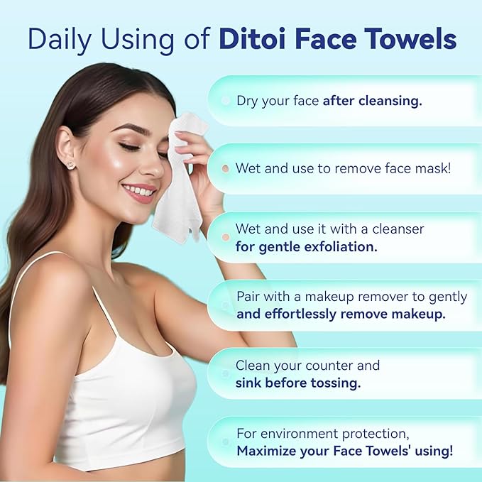 Ditoi Disposable Face Towels,Ultra Thick Face Towelettes XL, Lint-Free Facial Wipes for Makeup Removal & Gentle Skin Care,50 Count, 10"×12", Pearl-textured