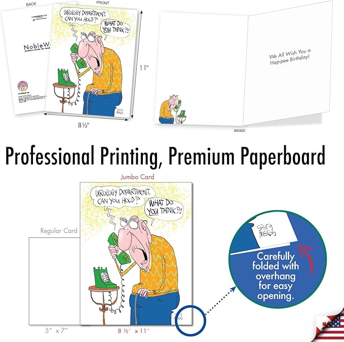 NobleWorks - Jumbo Birthday Greeting Card (8.5 x 11 Inch) - Cartoon Humor, Notecard with Envelope - Urology Department J7262BDG-US