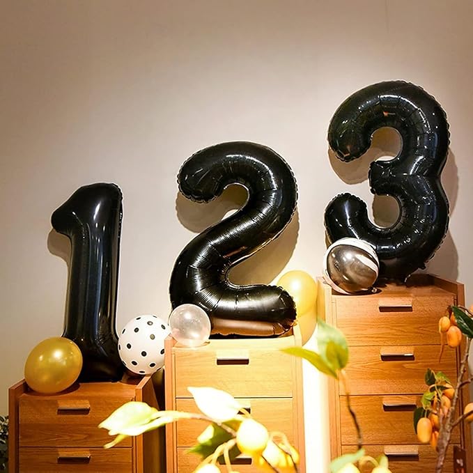 Black Number 17 Mylar Foil Balloons, 40 Inch Giant Black 17th Birthday Balloons for Boys Girls, Black Number 1 & 7 Helium Balloon for Women Men 17th Anniversary Party Decorations Supplies
