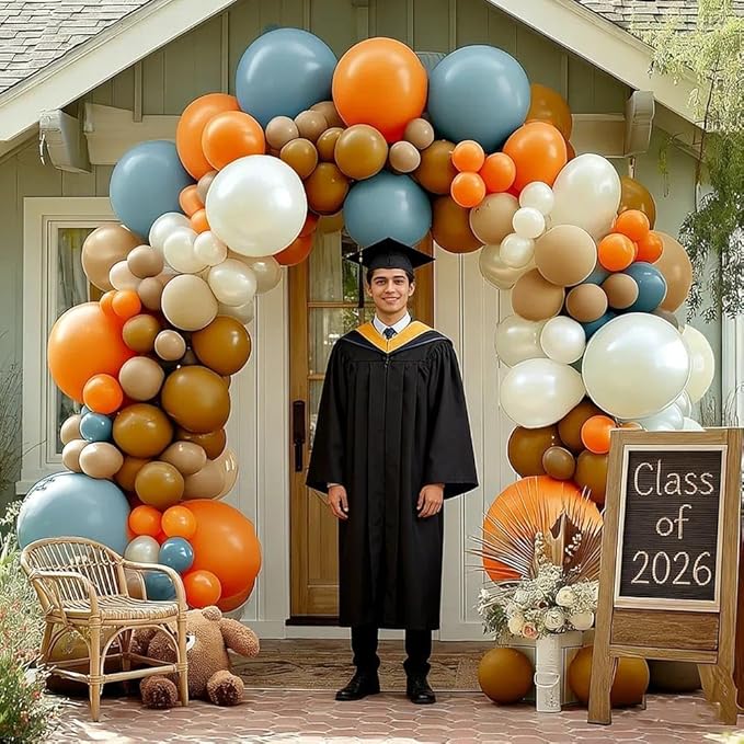 Blue Orange Balloon Garland Double Stuffed Dusty Blue Brown Nude Balloons Pearl White Sand Balloon Arch Kit for Birthday Baby Shower Bridal Wedding Gender Reveal Graduation Party Decorations