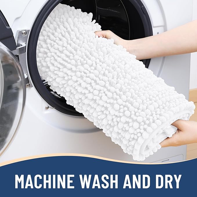 Arotive Luxury Chenille Bathroom Rug Mat, Extra Soft Thick Absorbent Shaggy Bath Rugs, Non-Slip Machine Wash Dry, Plush Bath Mats for Bathroom, Shower and Tub, 30x20, White