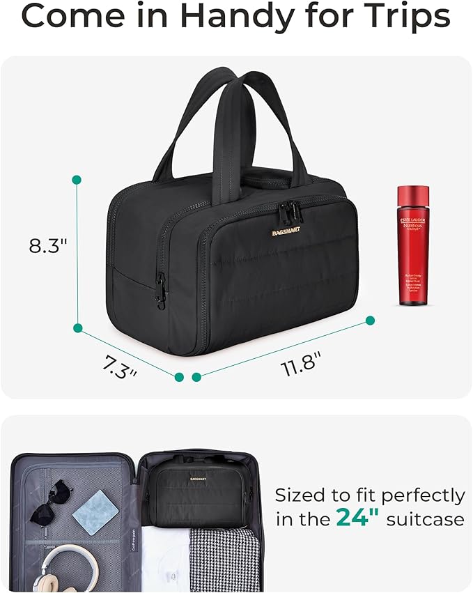 BAGSMART Travel Toiletry Bag, Puffy Toiletry Bag for Women, Wide-open toiletry bags for traveling, Large Travel Cosmetic Makeup Bag Organizer for Accessories,Toiletrie (g-Bright Red)