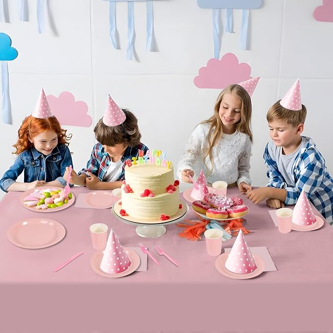 Ottin 169PCS Pink Party Supplies for 24 Guests – Disposable Paper Plates, Napkins, Cups, Forks, Knives, Spoons & Tablecloth for Birthday, Wedding, Halloween, Thanksgiving, Christmas, and New Year