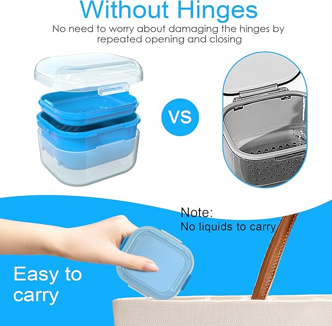 ARGOMAX Denture Case, Denture Cup for Soaking Dentures(Not Leak-Proof), Thorough Cleaning of Dentures, Retainer, Mouthguards, Clear Braces (Light Blue).
