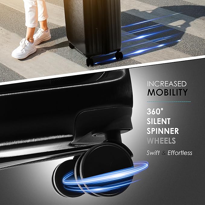 TRAVELARIM Hard Shell Luggage Sets with Spinner Wheels 4 Piece, Expandable Large Suitcases with TSA Lock, Travel Large Suitcase Set, Jet Black Luggage Set