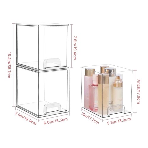 Vtopmart 4 Pack 4.4''H and 4 Pack 7.6" H Clear Stackable Storage Drawers